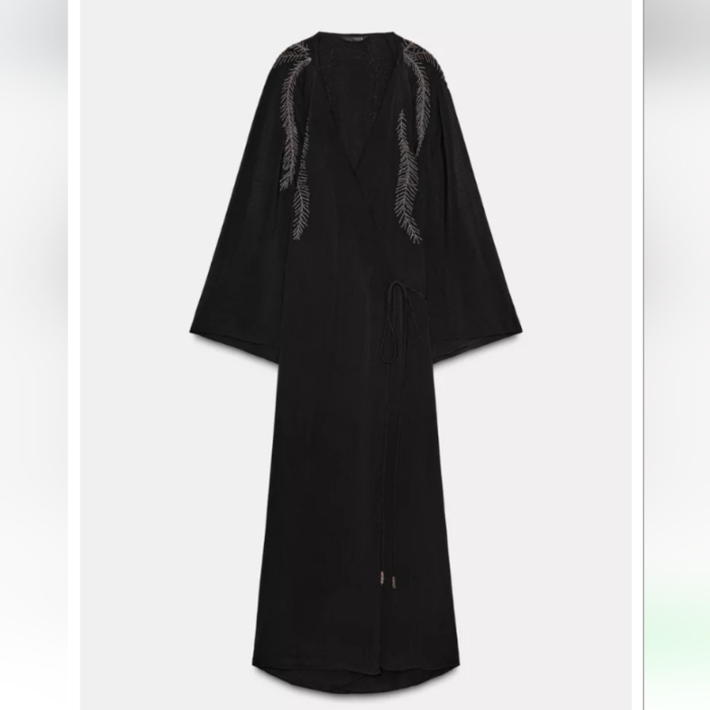 Zara Zw Collection Elegant Embroidered Beading Long Wrap Dress - Picture 2 of 13